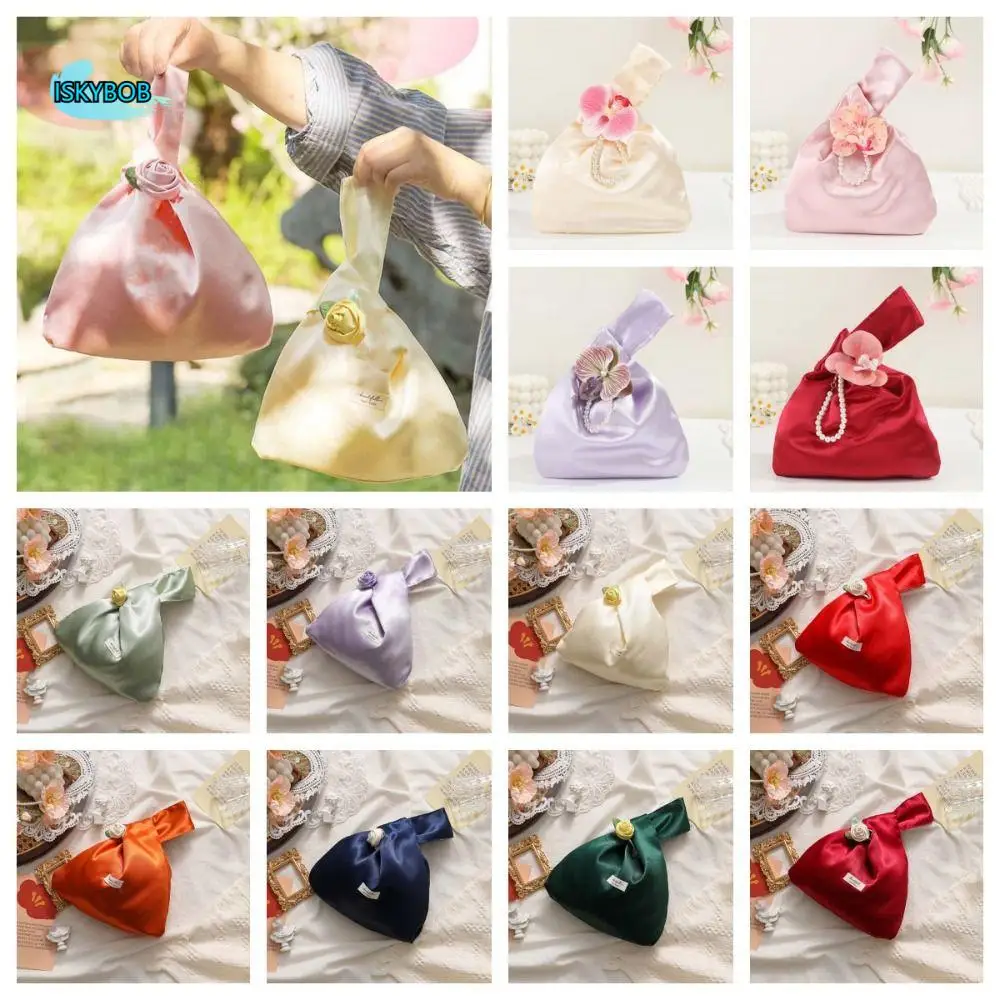 

Portable Elegant Rose Wrist Bag Satin Chinese Style Butterfly Orchid Knot Handbag Temperament Pin Handbag Bridesmaids