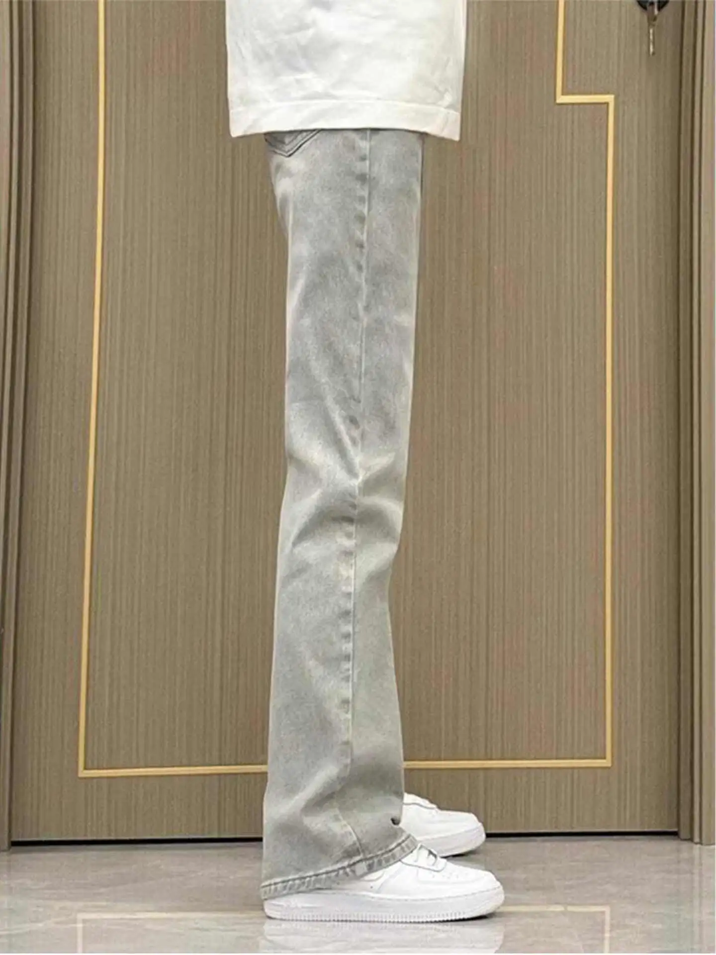 

Grey Cement Smoke Men's Skinny Jeans American Retro Style Bell Bottoms Straight Leg Slimming Jeans for Men Autumn Summer New ...