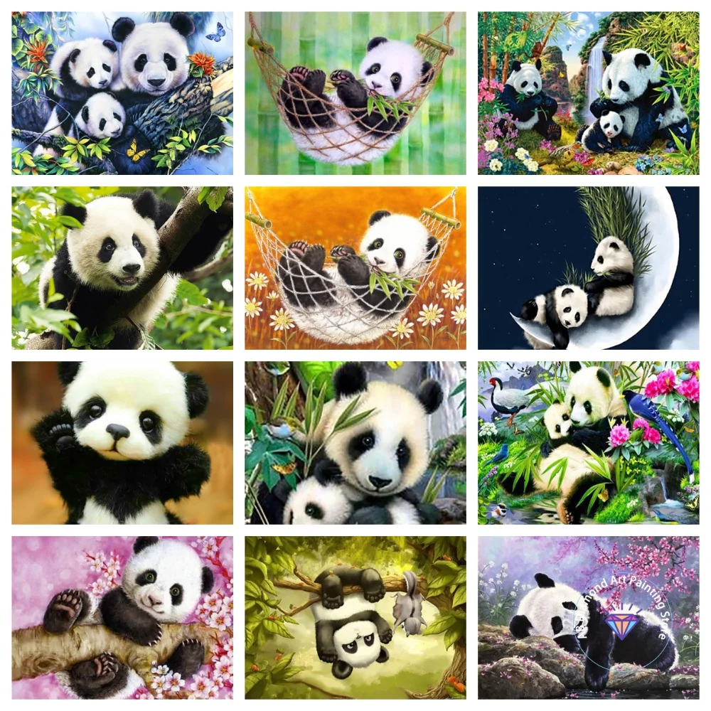 

Panda Bamboo Flower AB Diamond Painting Kit Square Round Diamond 5D DIY Mosaic Handmade Art Adult Exquisite Gift Home Decor