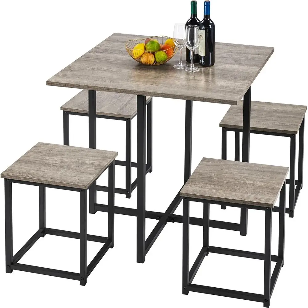 

Gray 4-Piece Industrial Style Dining Set with Space-Saving Breakfast Nook for Small Spaces