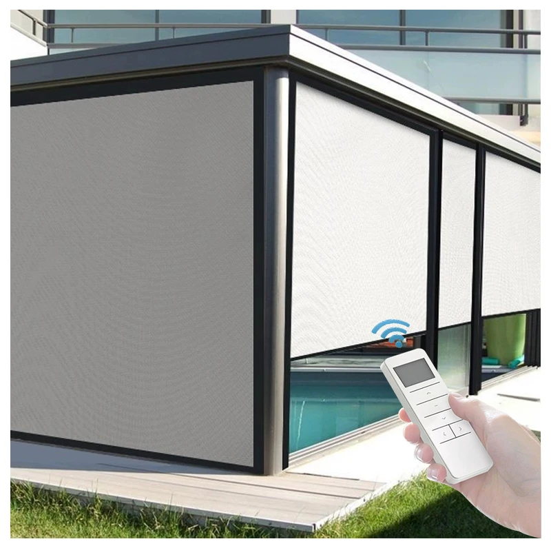 ستارة مقاومة للرياح، ستائر كهربائية مقاومة للماء للاستخدام الخارجي، شرفة غازيبو، عريشة خارجية من الألومنيوم، بمحركات خارجية