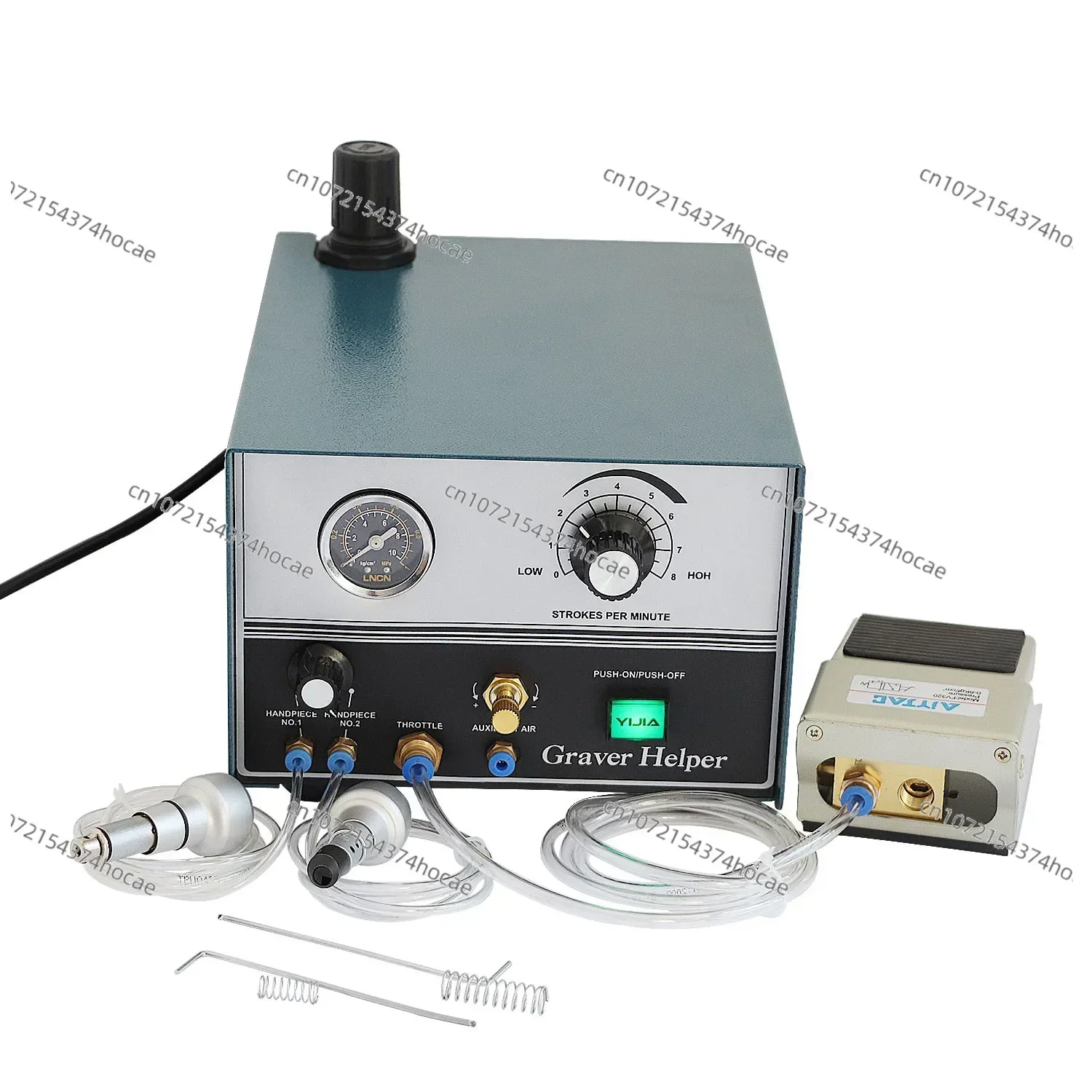 110 V/220 V Graver Helper Macchina per incidere pneumatica Bobina a doppia estremità Macchina per bordi con due manipoli Strumenti di gioielli