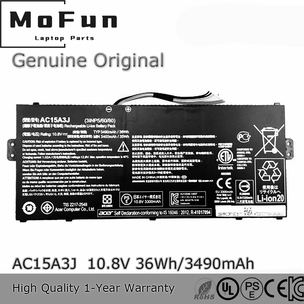 

Оригинальный новый аккумулятор для ноутбука AC15A3J 11,55 В 36 Втч для Acer R11 C738T CB3-131 CB5-132T Chromebook R11 CB3-131 AC15A8J