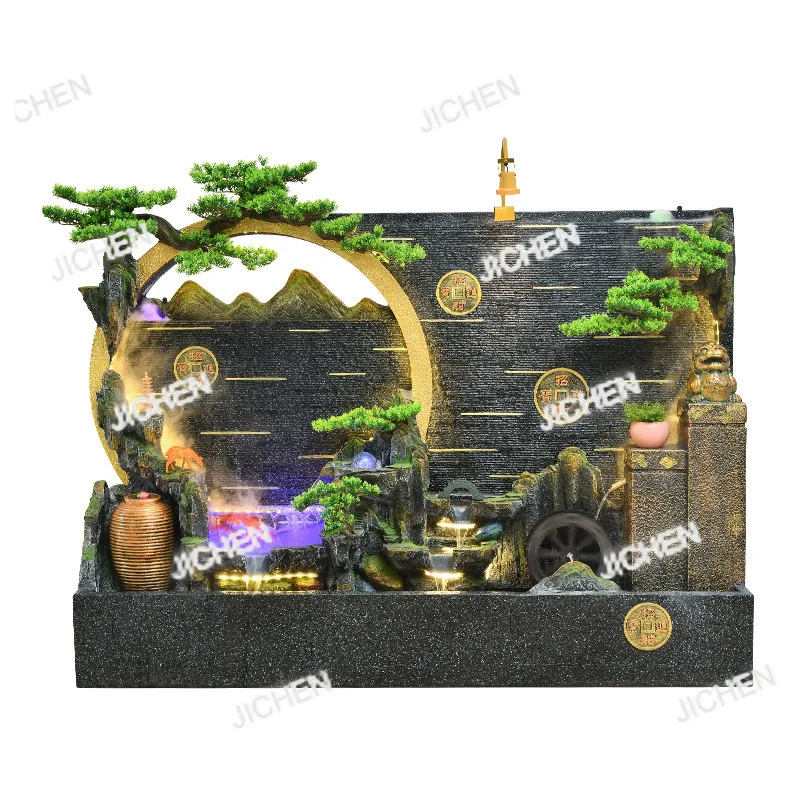 The company's floor ornaments, flowing water landscape, water curtain wall, Chinese retro circulating water hotel opening, house