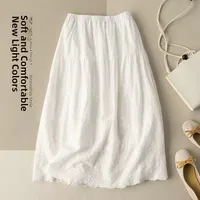 Pure Cotton Embroidered A-Line Skirt High Waist Midi Skirt Retro Sle Spring Summer New Arrival Women's Faion Artistic