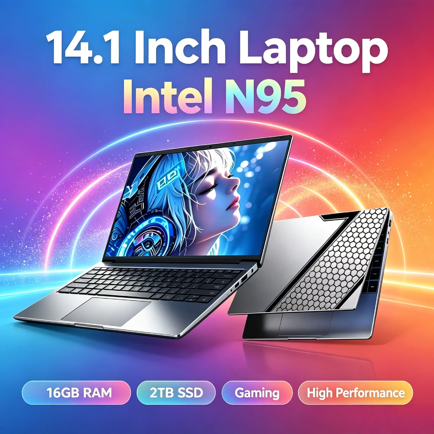 Intel N95 14.1 Inch Laptop 4C4T 3.4GHz 16GB RAM 2TB SSD Ultra Slim FHD Office Gaming Pro Max 2026 Notebook