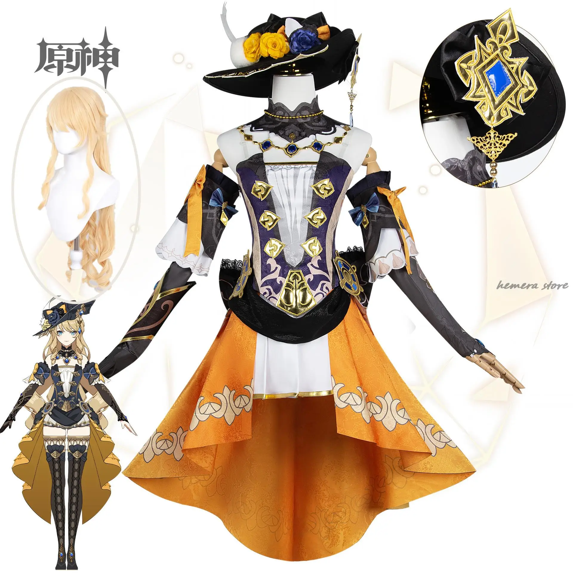 

Navia Cosplay Anime Game New Skin Costume Sweet Nifty Lovely Uniform Women Halloween Party Role Play Clothing XS-3XL