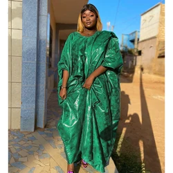 Green Embroidery Basin Rich Dress With Scarf And Belt African Senegal Women Wedding Bride Long Robe Nigerian Bazin Dashiki Robe