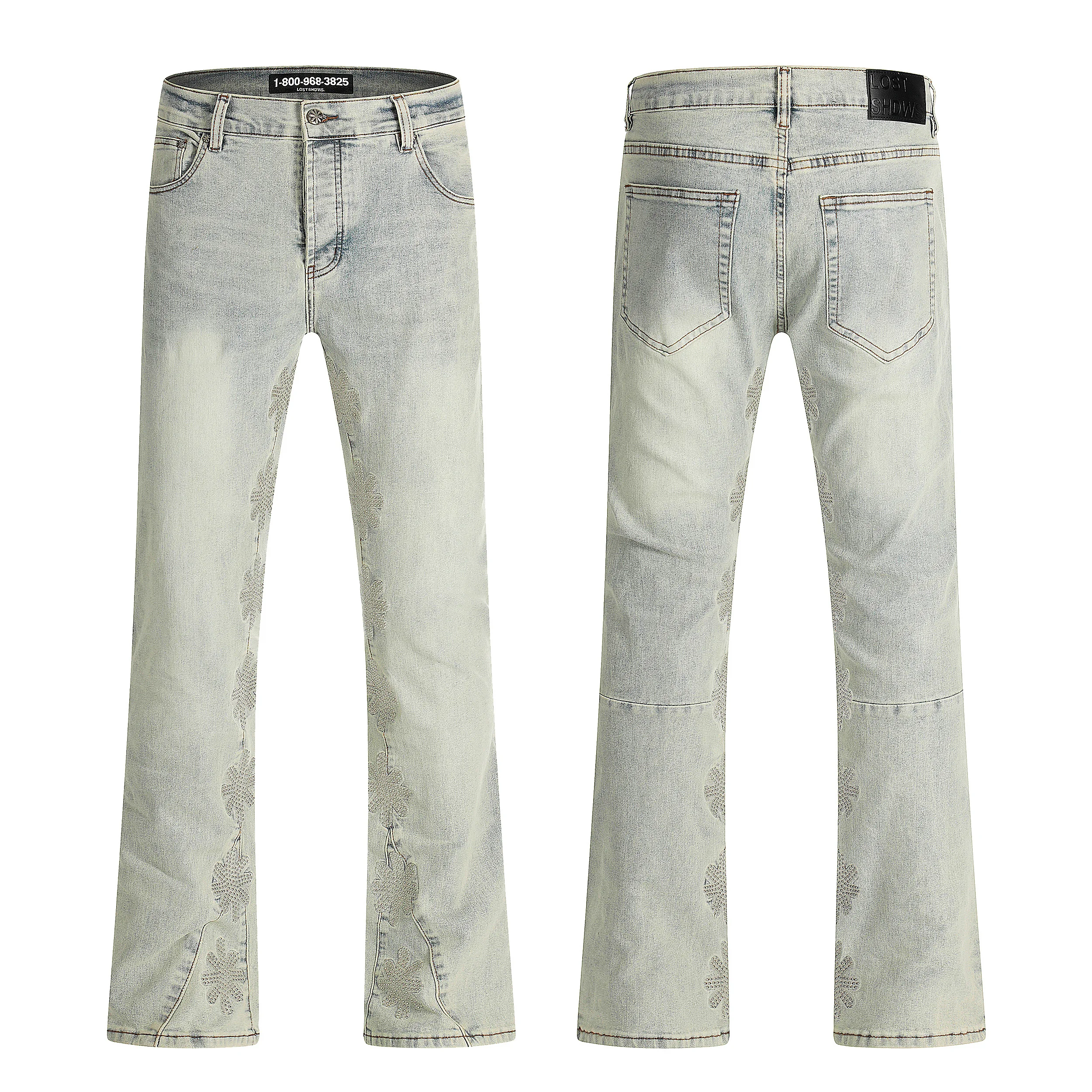 LOSTSHDWS Men's Embroidered Floral Flare Jeans – Vintage Washed