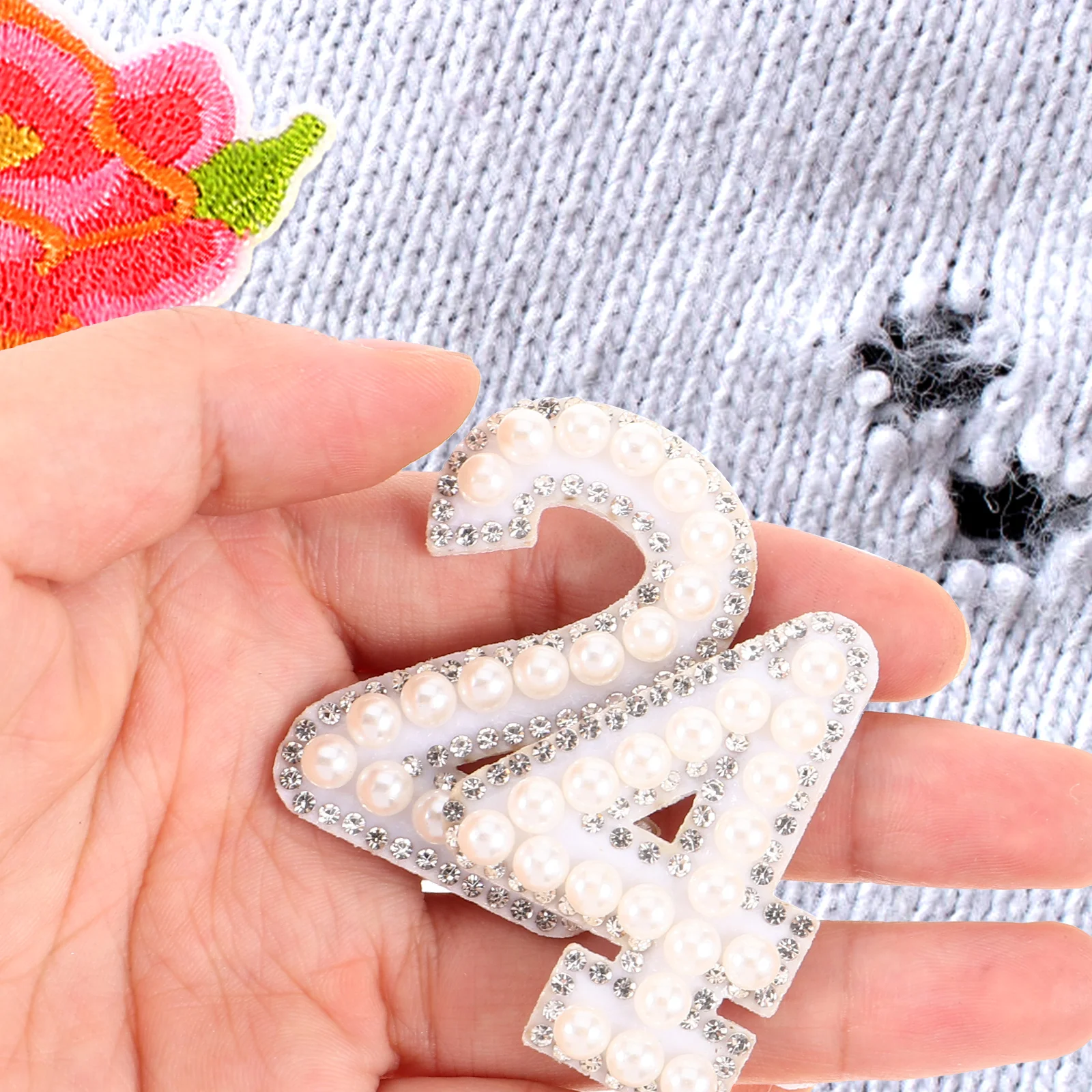 Stickers White 0-9 Removable Applique Iron Patches Rhinestone Pearl DIY Clothing Accessories For Sweaters Shirts
