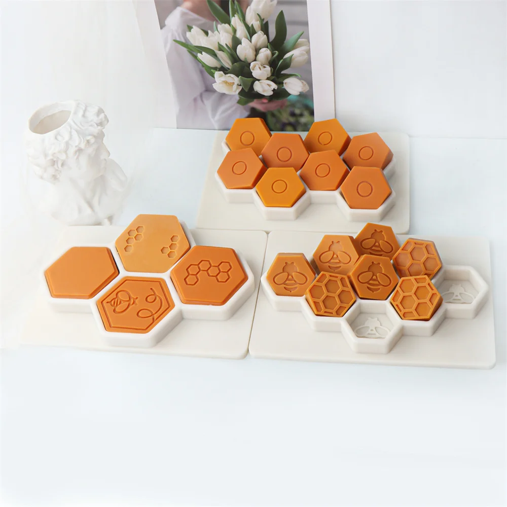 Multisize Silicon Honeycomb Candle Molds for Homemade Beehive Beeswax Soap Multihole Germetric Face Heart Star Wax Melts Casting