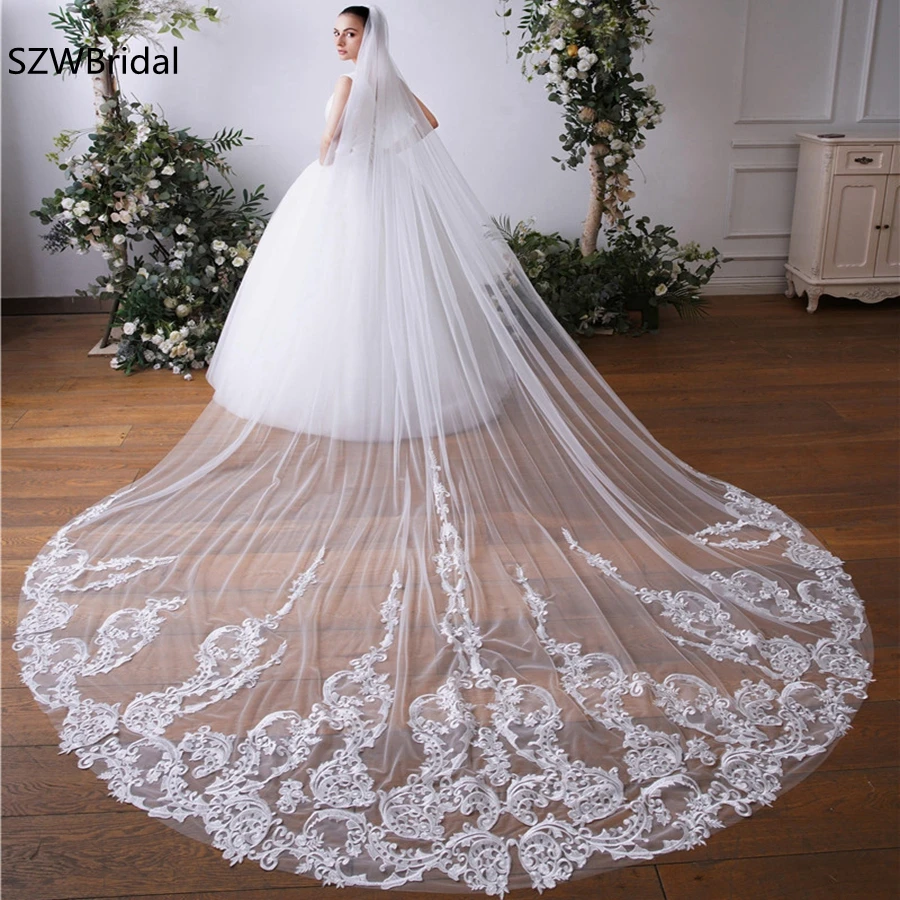 

New Arrival White Ivory Sexy Bridal Veils In Stock Veu de noiva Wedding veils for bride Voile mariage Lace Appliques velo novia