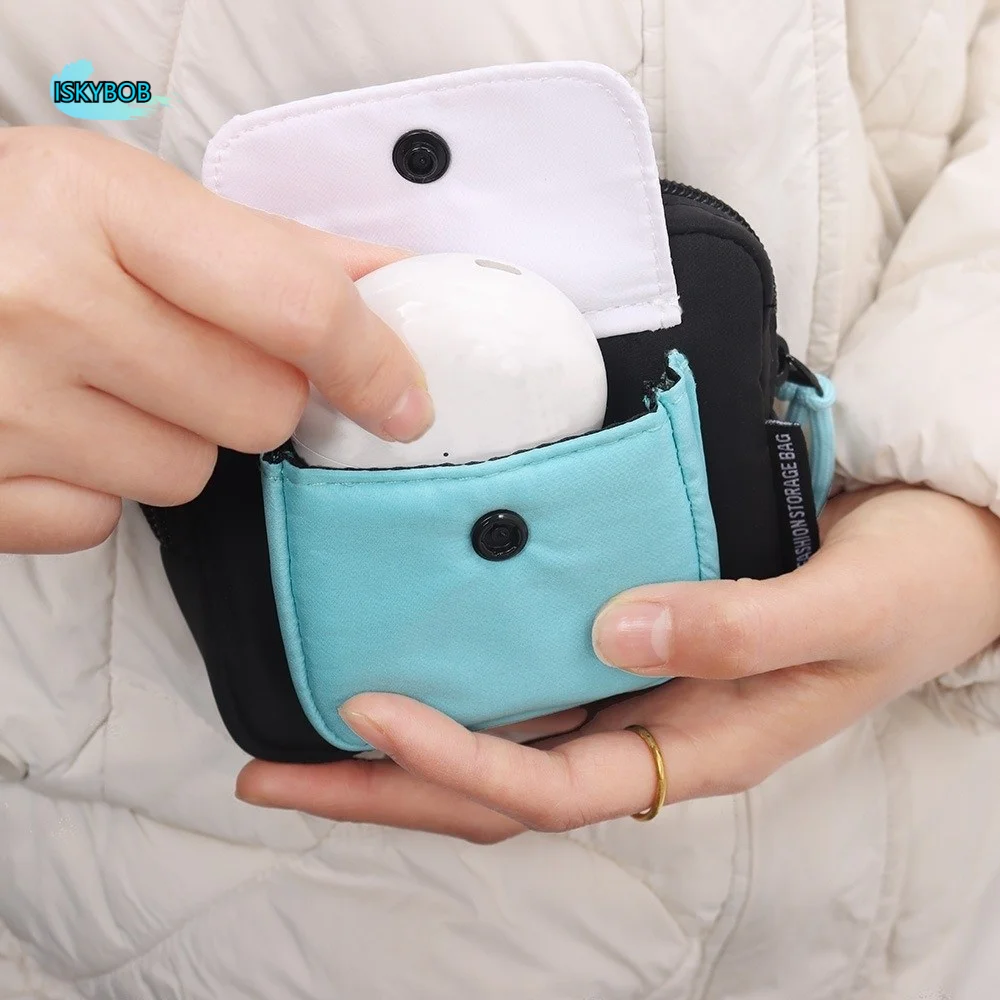 

Contrast Color Canvas Coin Purse Square Multifuctional Earphone Bag Korean Style Lightweight Mini Storage Bag Outdoor