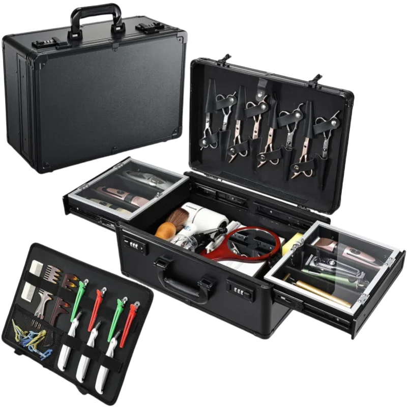 

Hairdressing Toolbox Large Barber Password Lock Hairstylist Storage Box Large Capacity Black Tide Box