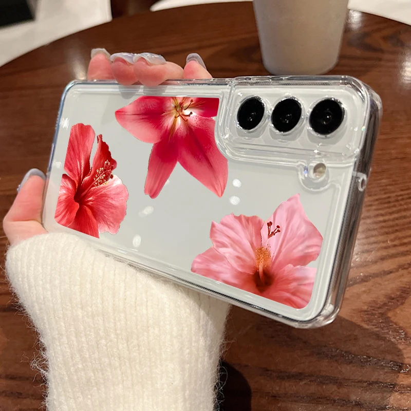 

Прозрачный чехол для телефона с реалистичным цветком для Samsung Galaxy A56 A17 A16 A15 A55 A54 A36 5G S25 Edge S23 S22 Ultra Plus S24 FE, чехол из ТПУ