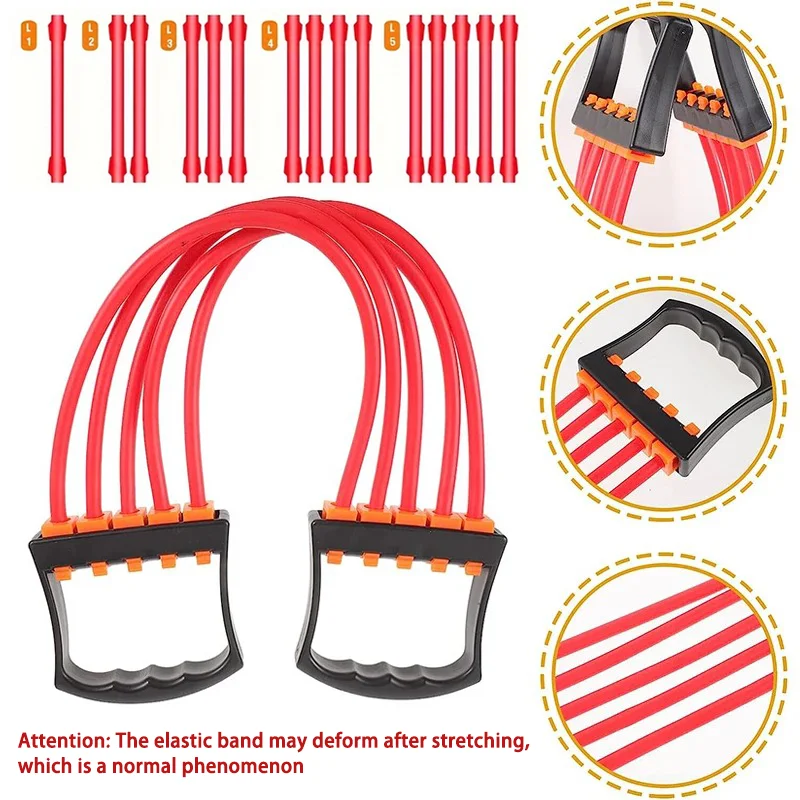 Full Body Workout Set - Chest Expander with 5 Removable Resistance Bands for Pilates, Push Ups, and Muscle Training - Strengthen