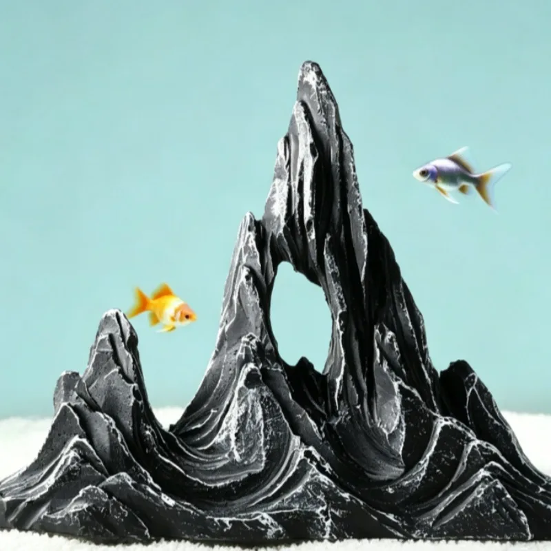 2026 Eco Grey Resin Rock Ornament Fish Tank Mountain Indoor Outdoor Aquarium Handmade Cave Hideout Landscape Decoradvanced