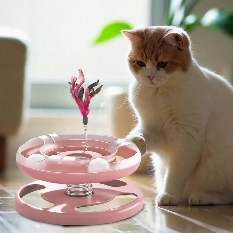 Cat Track Tower Toys Interactive Cat Toy With Moving Balls Turntable Kitten Toy Ball Track Multi-Stage Interactive Cat Toy Ball