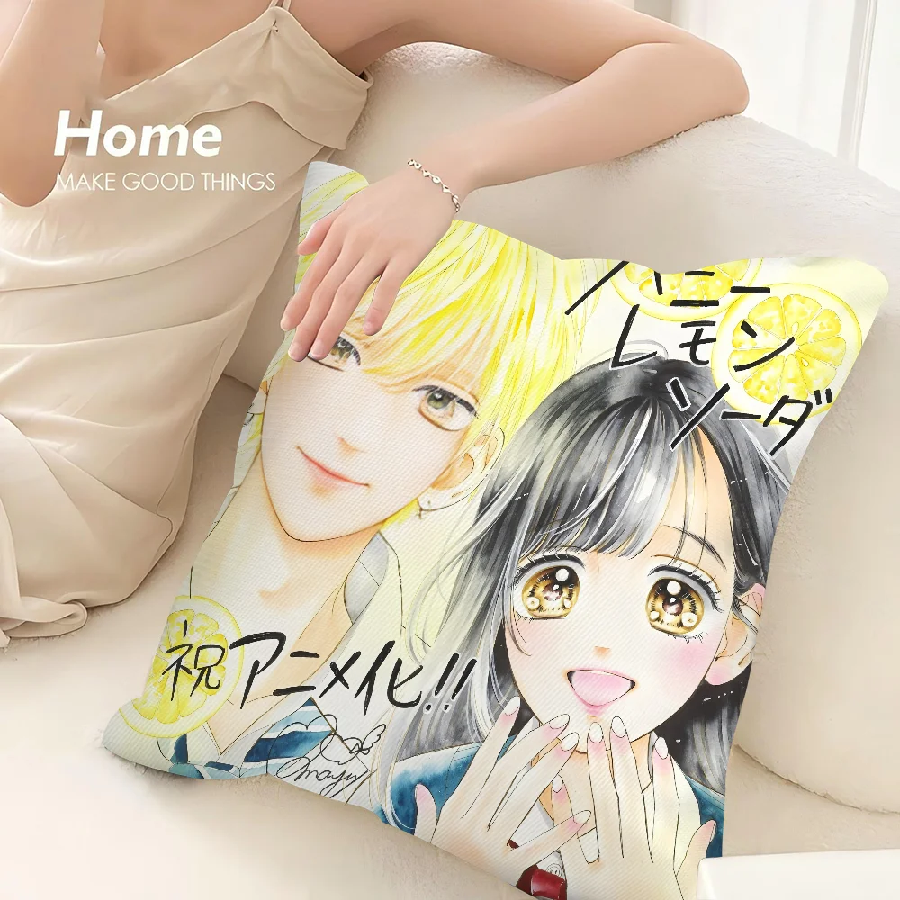 H-Honey L-Lemon Soda Pillow Case 3D Print Polyester Fiber 40*40 cm Home Sofa Throw Pillow Cover Decoration Festival Gift