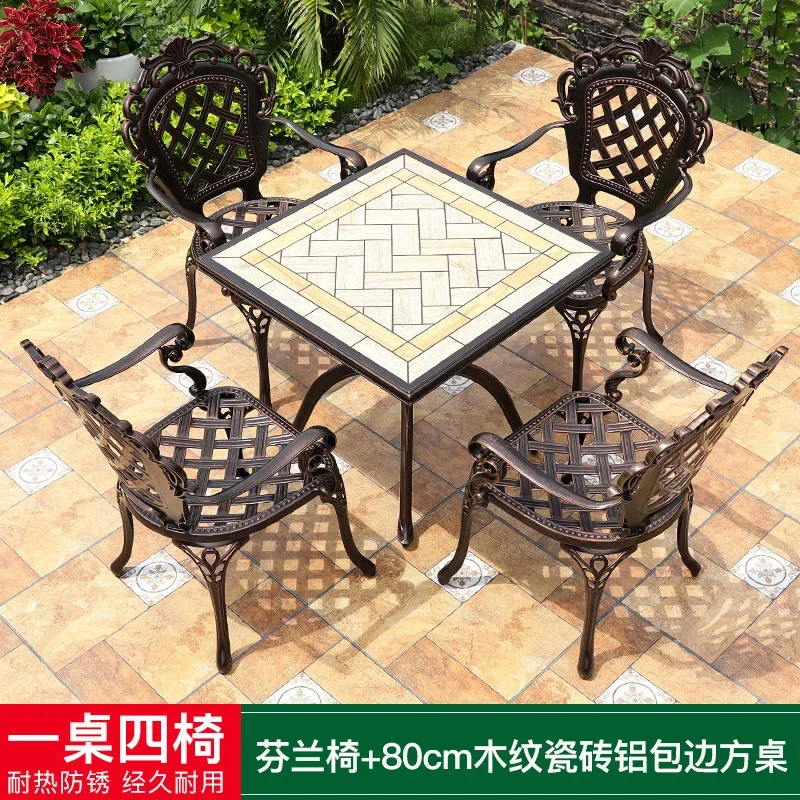 Outdoor wrought iron table and chair combination European high-end courtyard rectangular dining table balcony cast