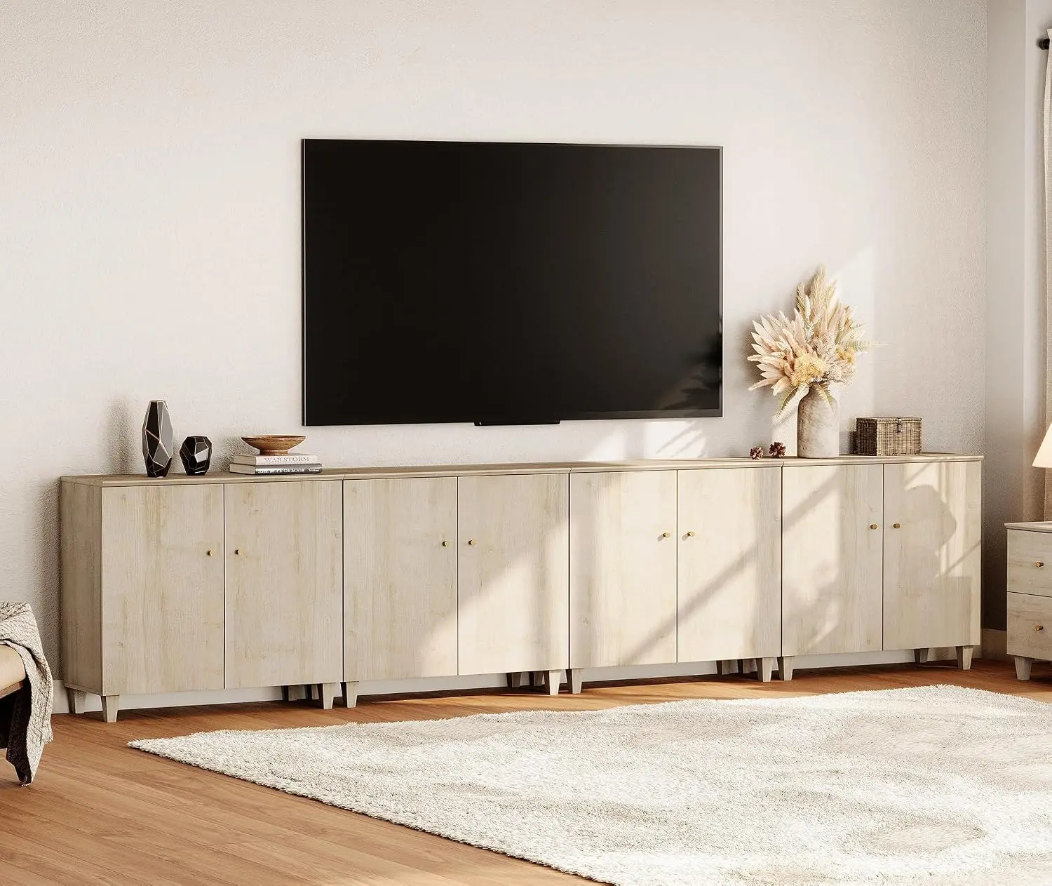 Modern Wood TV Stand For 120 Inch TV, Light Oak, Customized