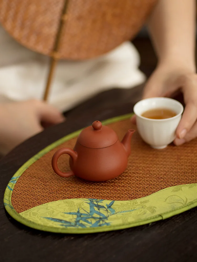 

Ретро-китайский бамбуковый коврик для чайной церемонии с узором из лозы, круглый/овальный, для одного человека, для чайной комнаты