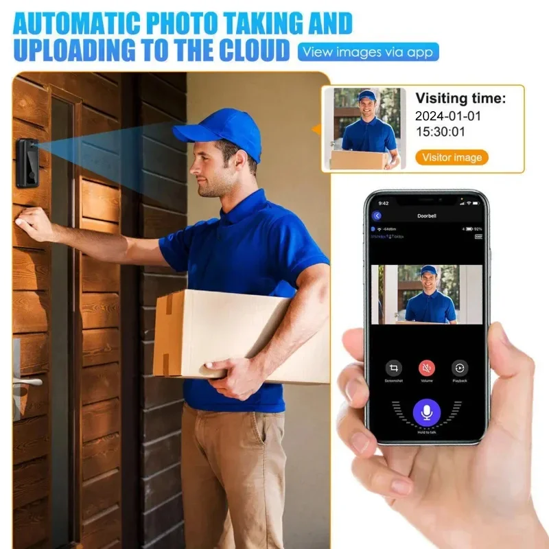 WiFi Video Doorbell 1080P HD Visual Wireless Smart Security Doorbell Camera IR Night Vision  Audio Real-Time Monitoring