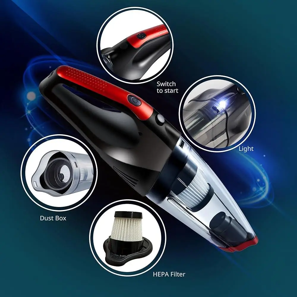 Pure Flower Cordless Car Vacuum Cleaner 6200PA High Suction Wireless Handheld Tool USB Quick Charge Multi-Functional Home Office