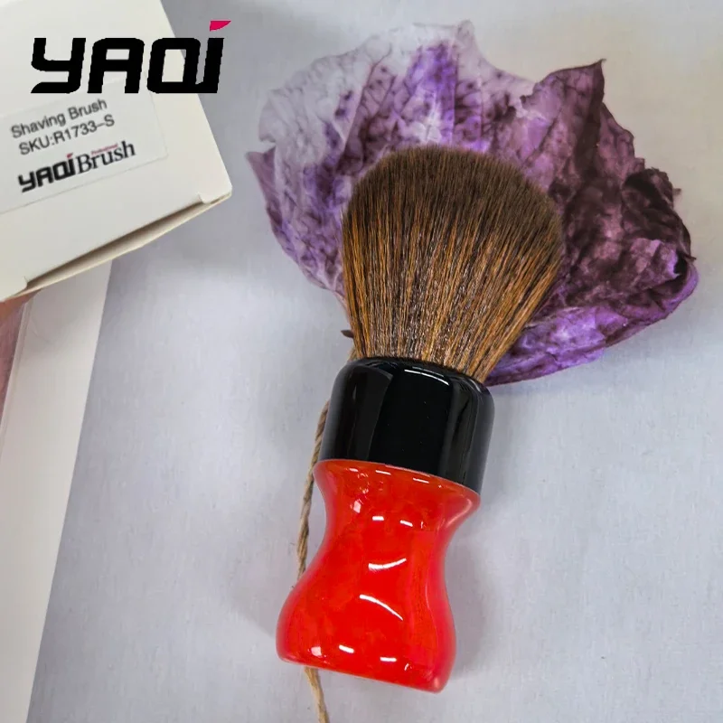 2026 Yaqi New Arrival！24mm Men Shaving Brush Rough Complex Black Version Best Quality Brown Synthetic Hair Grooming Tool