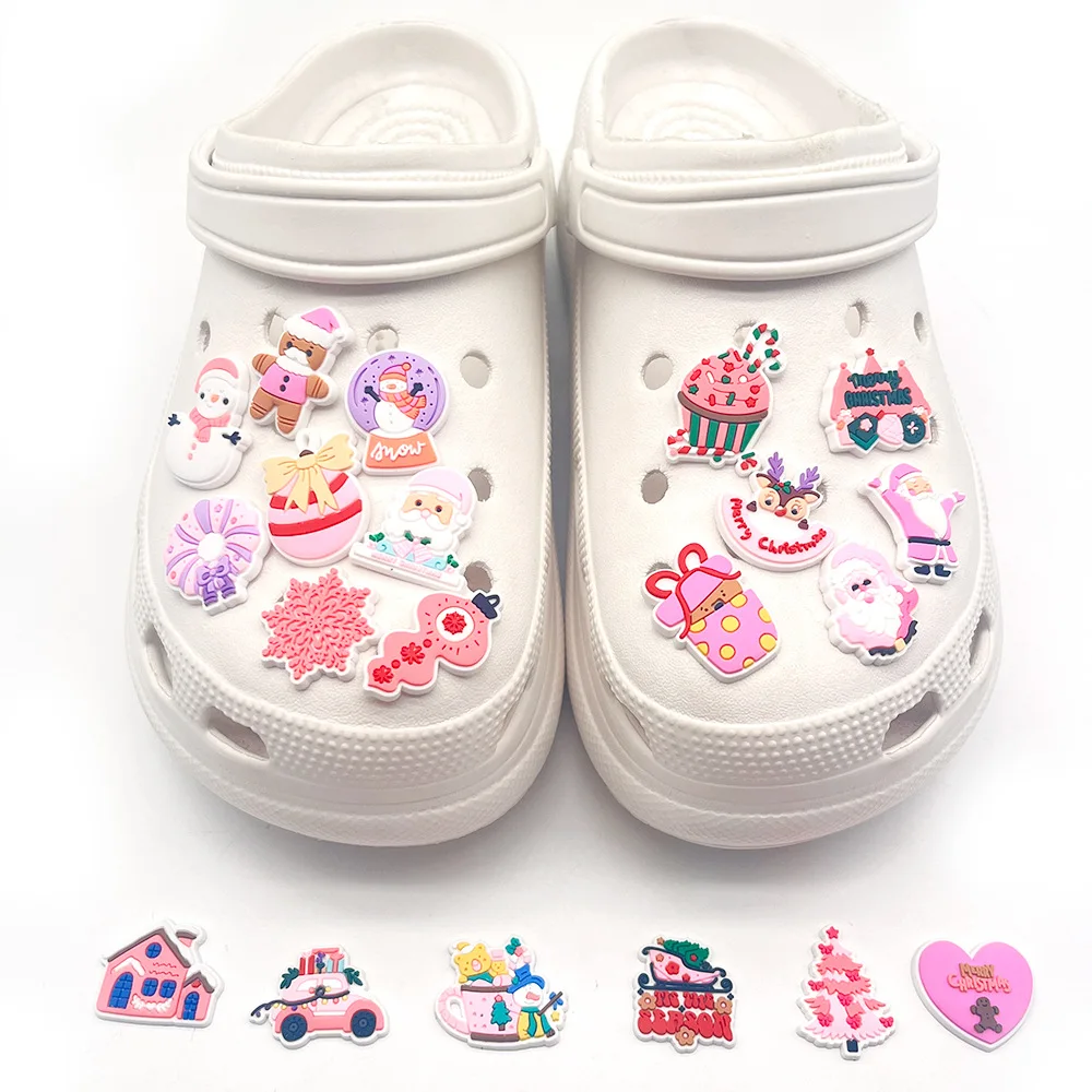 MINISO 20 pezzi rosa decorazione per scarpe di Natale albero di Babbo Natale ciondoli per scarpe pupazzo di neve sandali accessori per regali per bambini