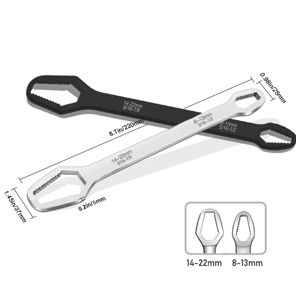 Self-Tightening Adjustable Wrench Tools, High-Hardness CR-V Steel Metric Spanner for Light Automotive, Motorcycle, Bike, Home