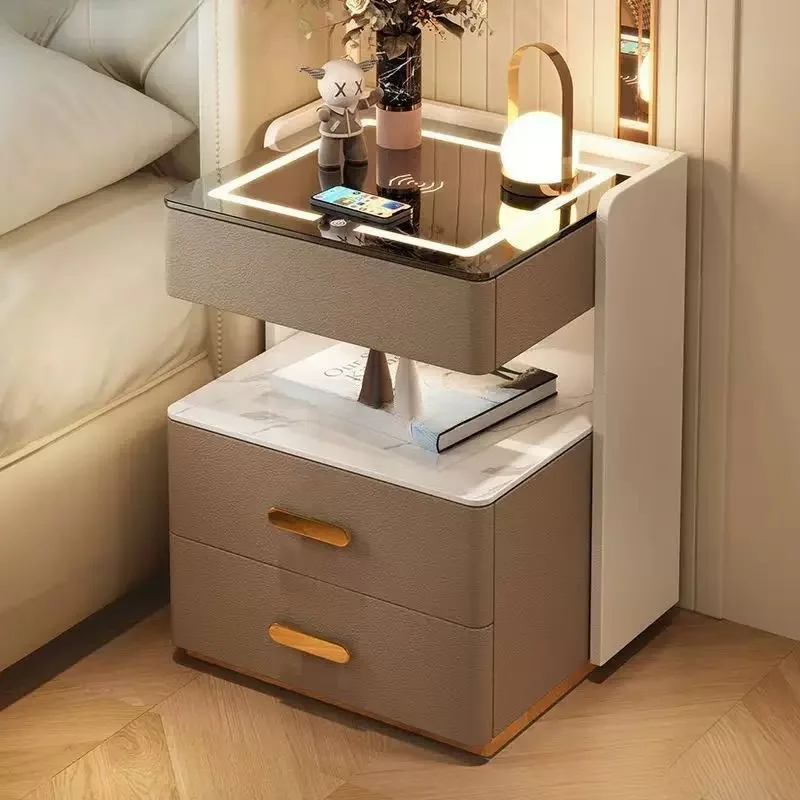 أثاث غرفة النوم، محطة شحن حديثة، مصابيح منضدة متعددة الوظائف، طاولة بجانب السرير الذكية مع مساحة تخزين وقفل ذكي #6