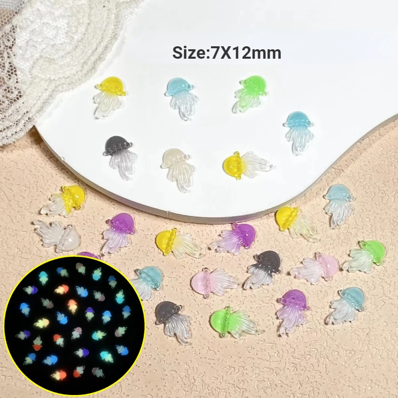 100 Pcs Mini Kawaii Cartoon Luminous Marine Jellyfish Figurine DIY Ocean Series Scrapbook Crafts Cabochon Kawaii Accessories