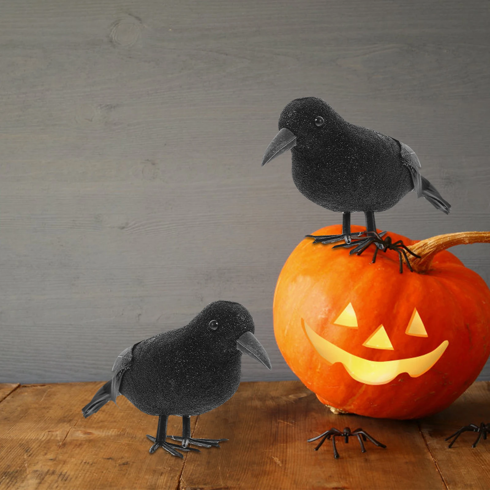 

2 Pcs Simulation Crow Decoration Details Halloween Haunted House Props Fake Crow nament Festival Accessories