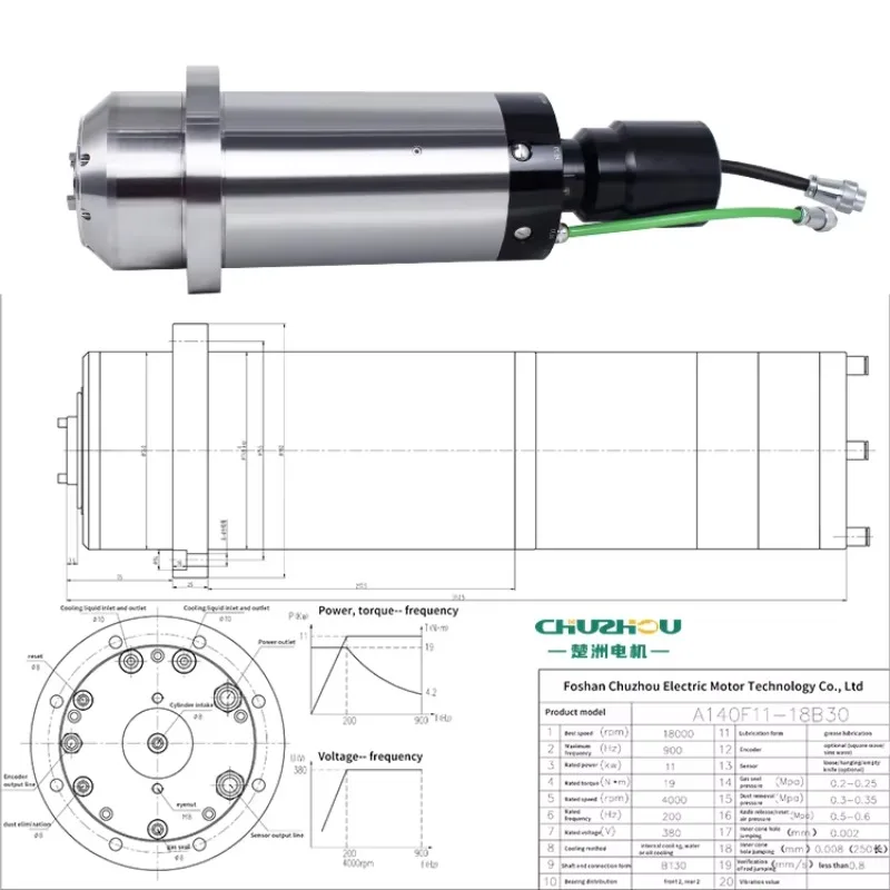 Mandrino ATC CNC BT30 Mandrino raffreddato ad acqua da 11 kW ISO30/BT30