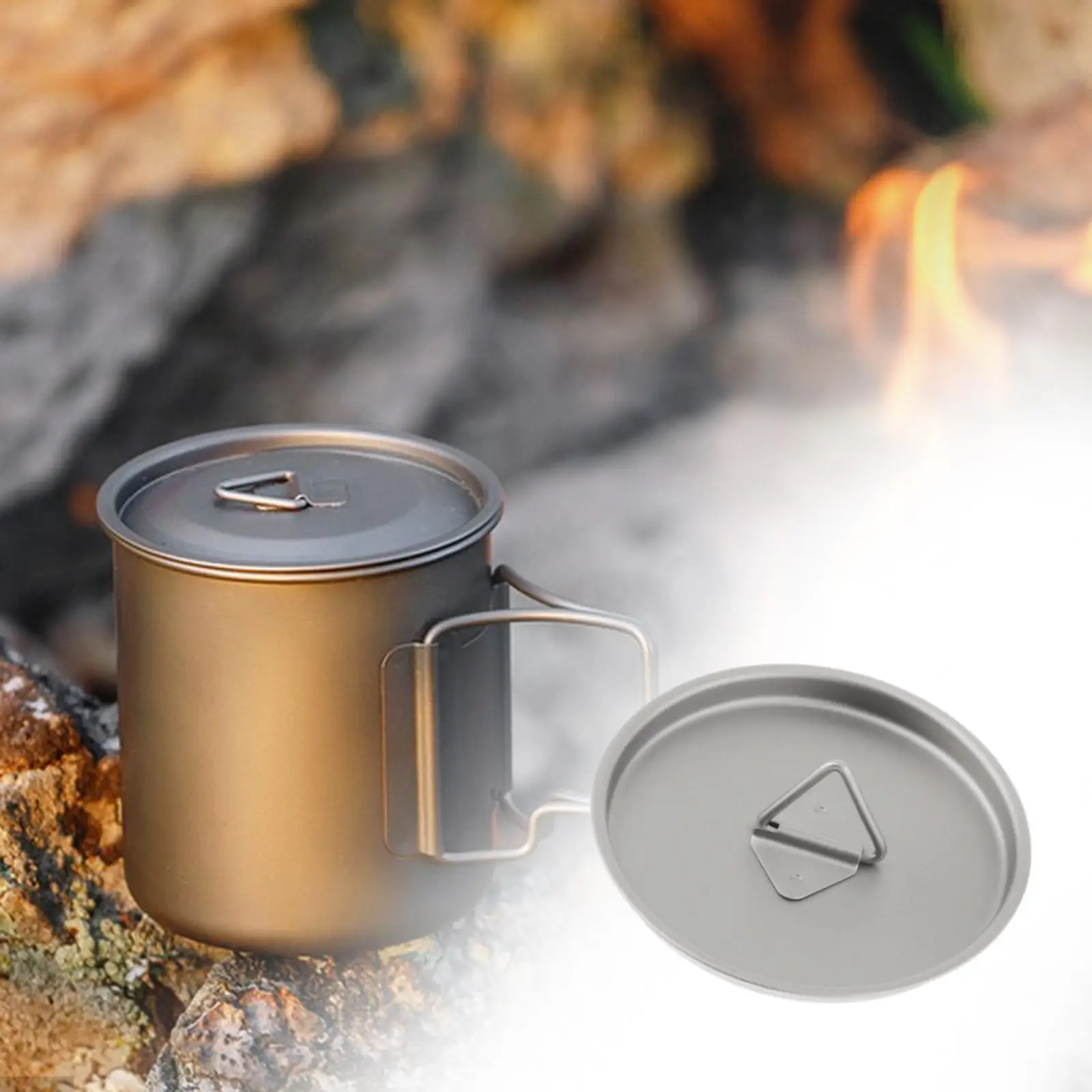 Titanium Water Cup Lid Coffee Mug Lid Drinkware Tableware Camping Pot Lid with Loop for Backpacking Water Cup Picnic Grilling - view 3