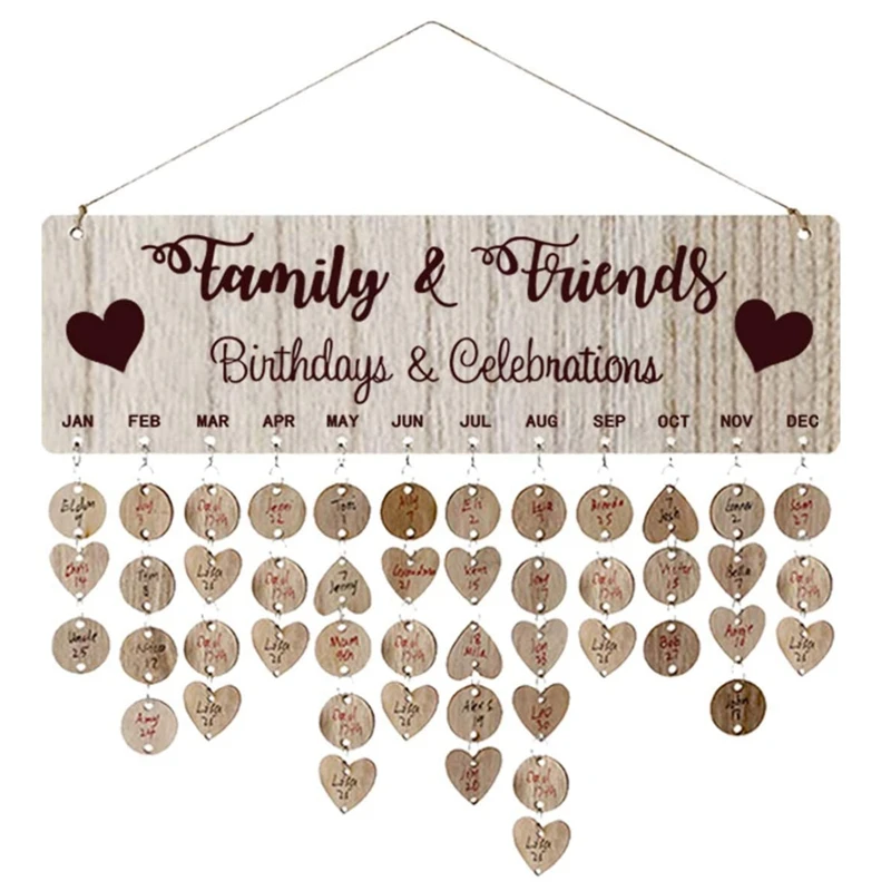 

Family Friends Birthday Calendar DIY Wooden Hanging Calendar Home Wall Decoration New Year Festival Gifts