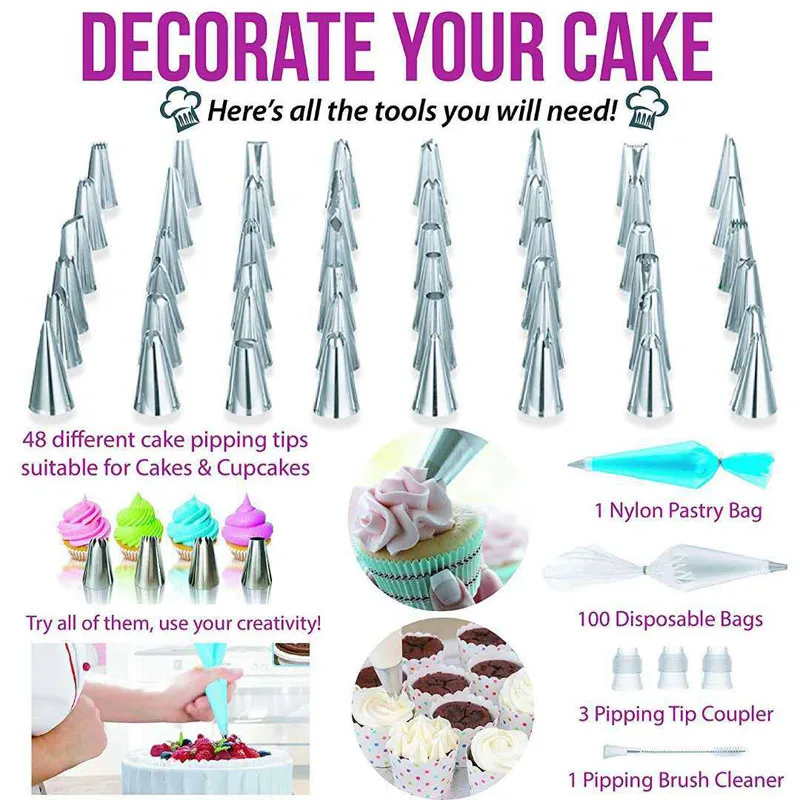 Cake Decorating Kit DIY Multifunction 164pcs Turntable Set Pastry Tube Fondant Tool Cake Kitchen Dessert Tools