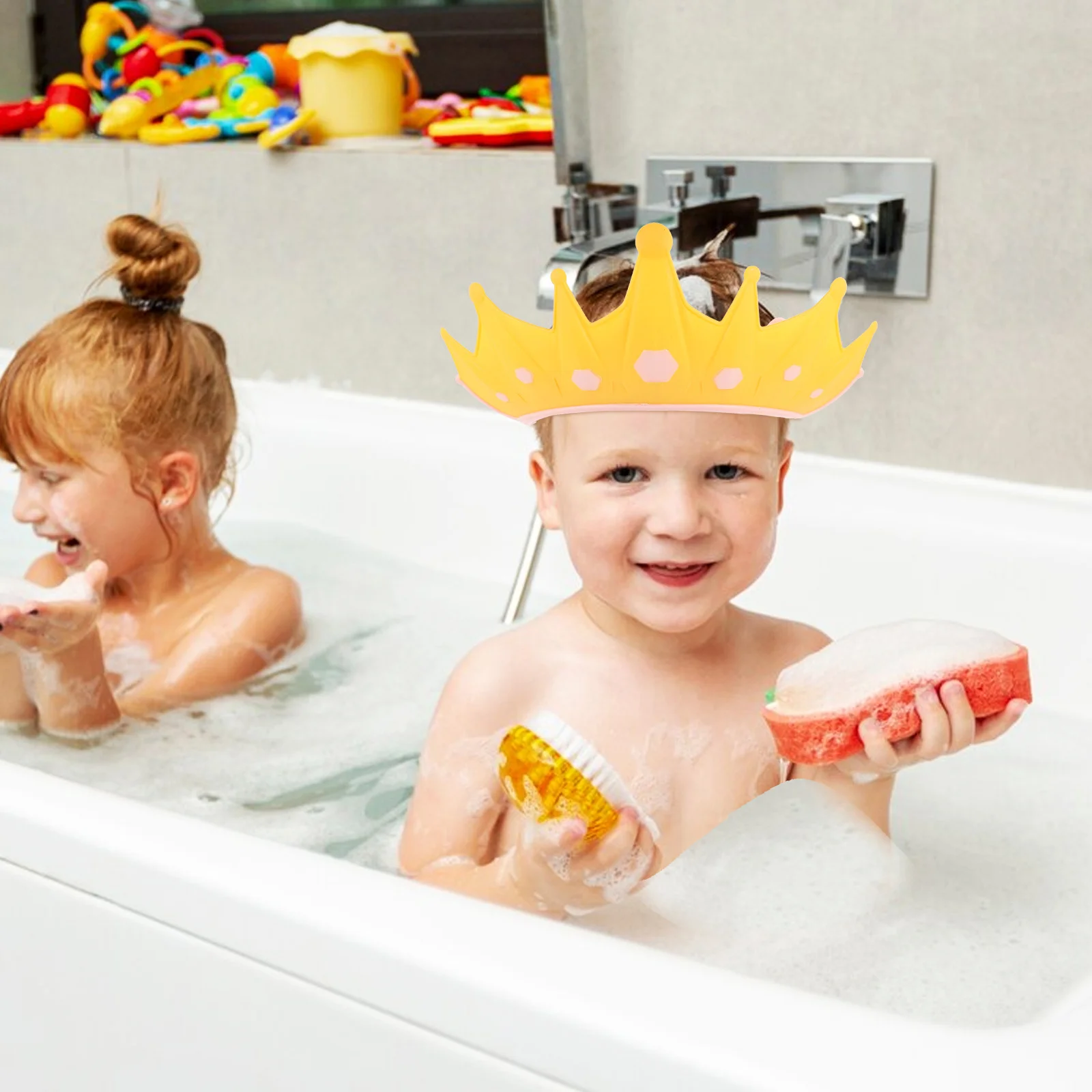 

2 шт., детская шапочка для душа, регулируемый мягкий силиконовый козырек для ванны, щиток для мытья волос для малышей, брызгозащищенная защита, шапочка для детского душа