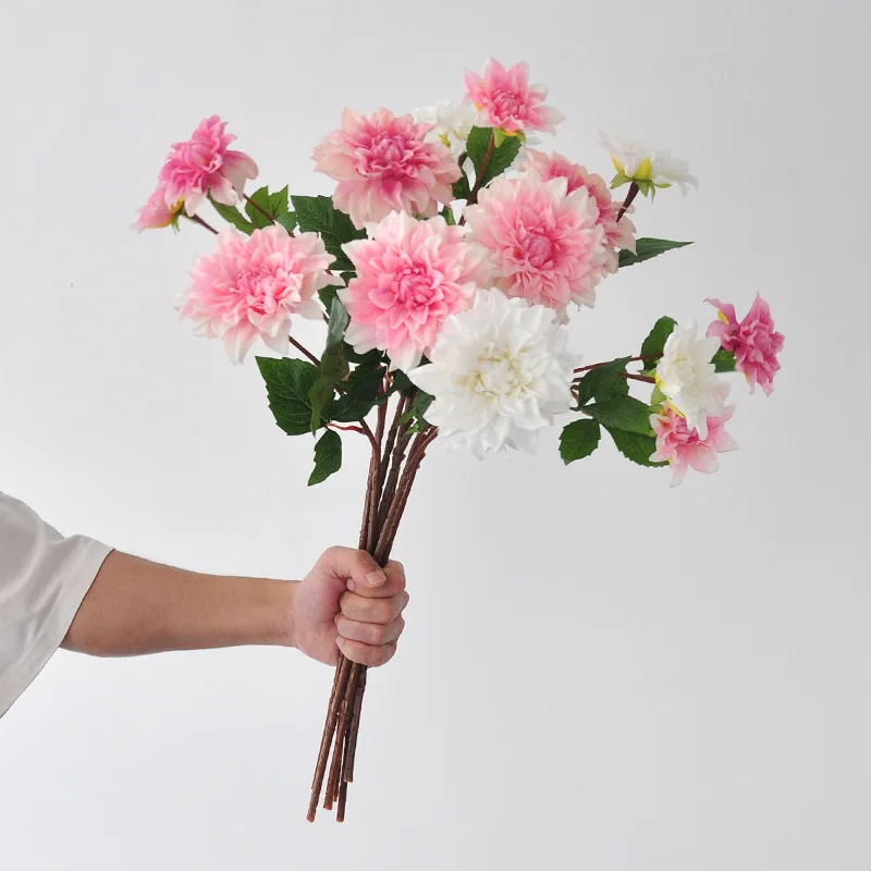 

4Pcs Moisturizing Dahlia Real Touch Artificial Flowers Wedding Decor Dahlia Party Table Home Room Decoration Floral Arrangement