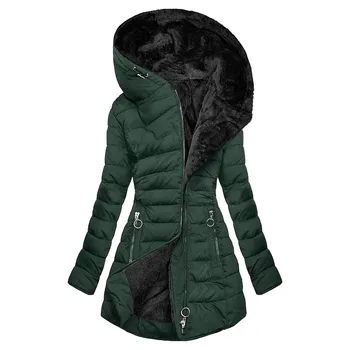 Zimowa gruba ciepła polarowa kurtka parka Fahsion Plush Padded Cotton Down Coat Solid Color Puffy Autumn Hooded Outwear Jackets