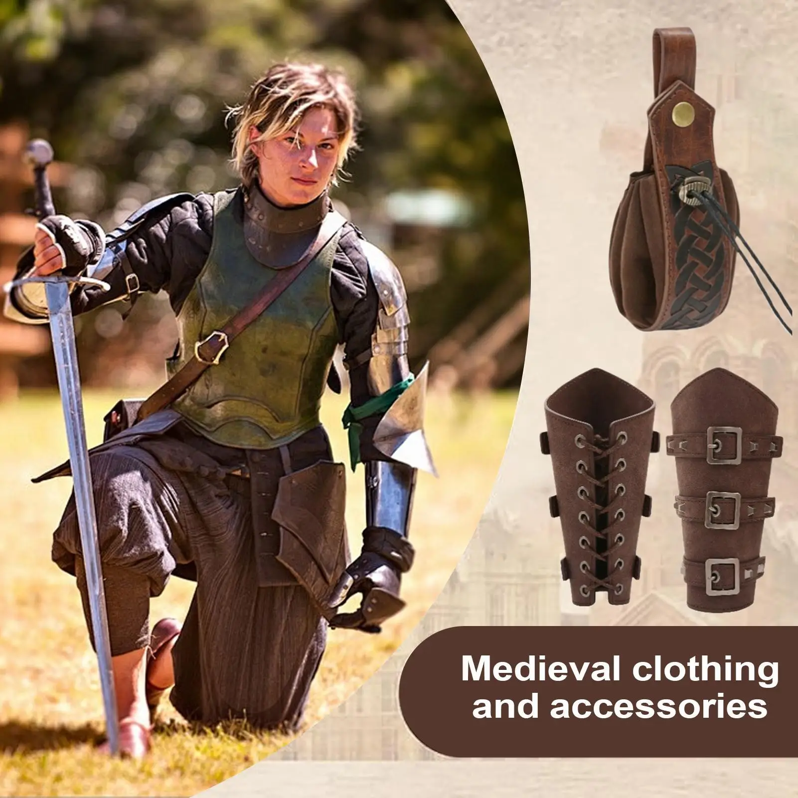Accesorios de disfraz renacentista, bolsa para cinturón, soporte de cuero PU, Festival Medieval, disfraz de Halloween, cinturón, conjunto de cintura para Festival Cos