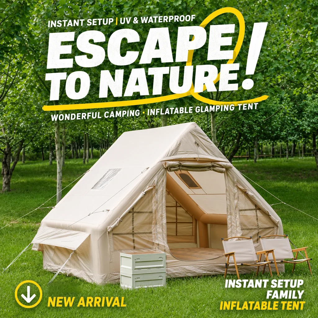 Air Column Inflatable Portable Double Layer Waterproof Oxford 420D Glamping Cabin 6.3m2 Family Tent Quick Automatic Opening One