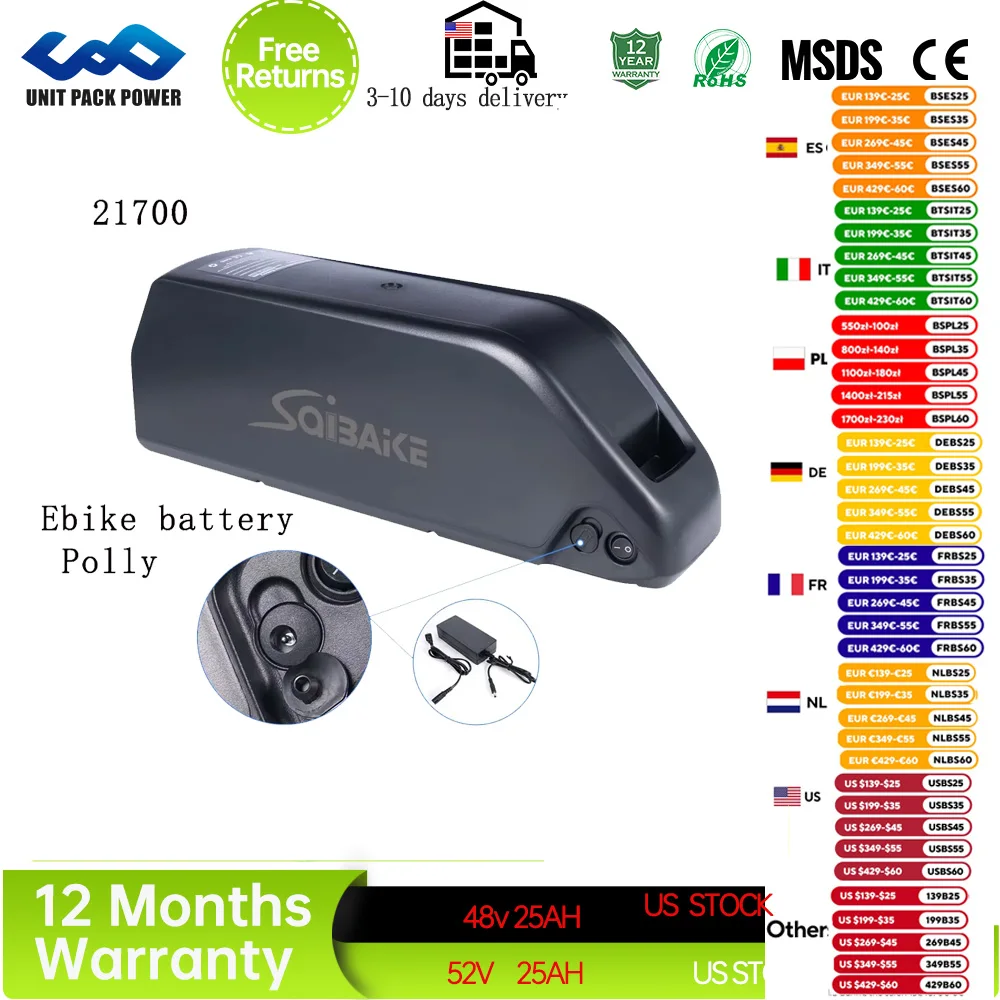 

Оригинальный аккумулятор 48 В, 52 В, 25 Ач, 36 В, аккумулятор для электровелосипеда Polly Downtube 30A BMS 350 Вт, 500 Вт, 750 Вт, 1000 Вт, 1500 Вт, 21700 Cell BBS02 BBS03 BBSHD