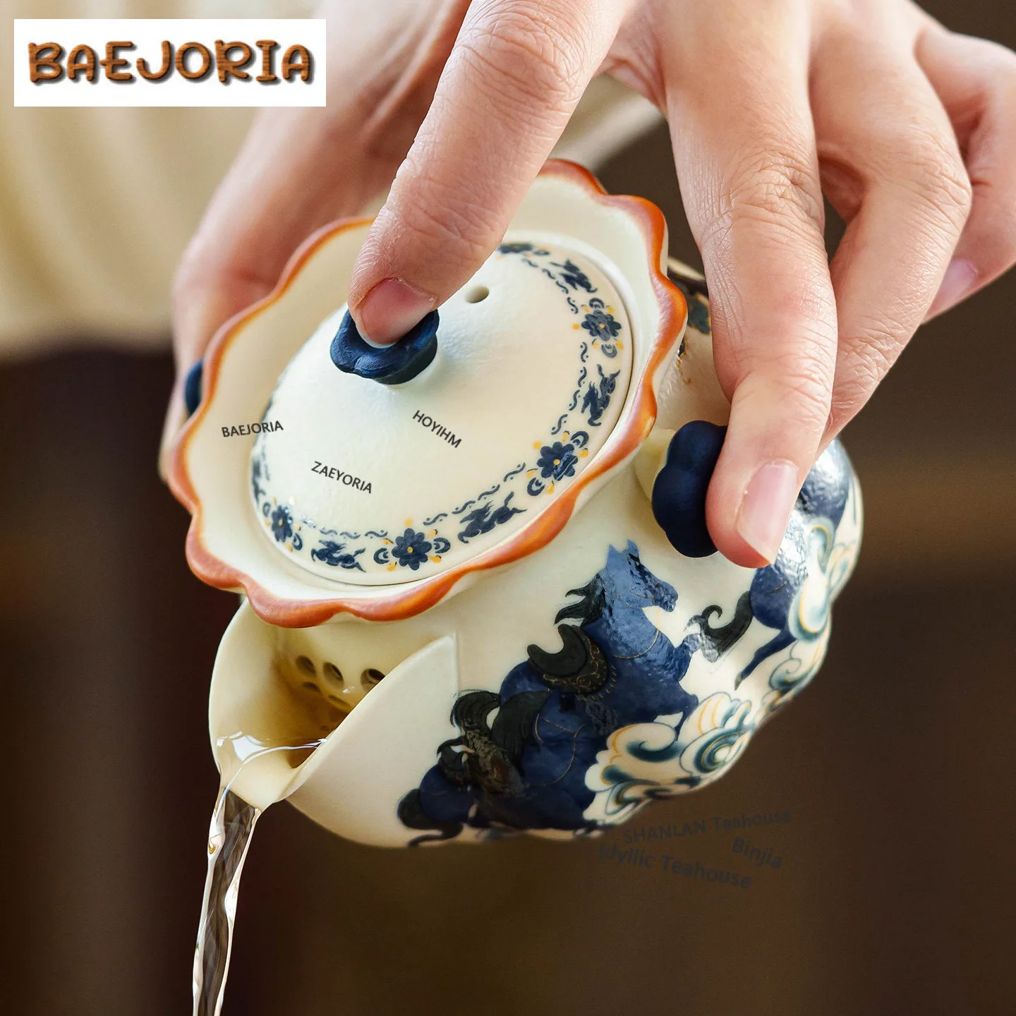 165ml Decal Auspicious Clouds Eight Horses Hand Grab Teapot Traditional Tea Infuser Pot Tea Maker Kettle With Strainer Cafes