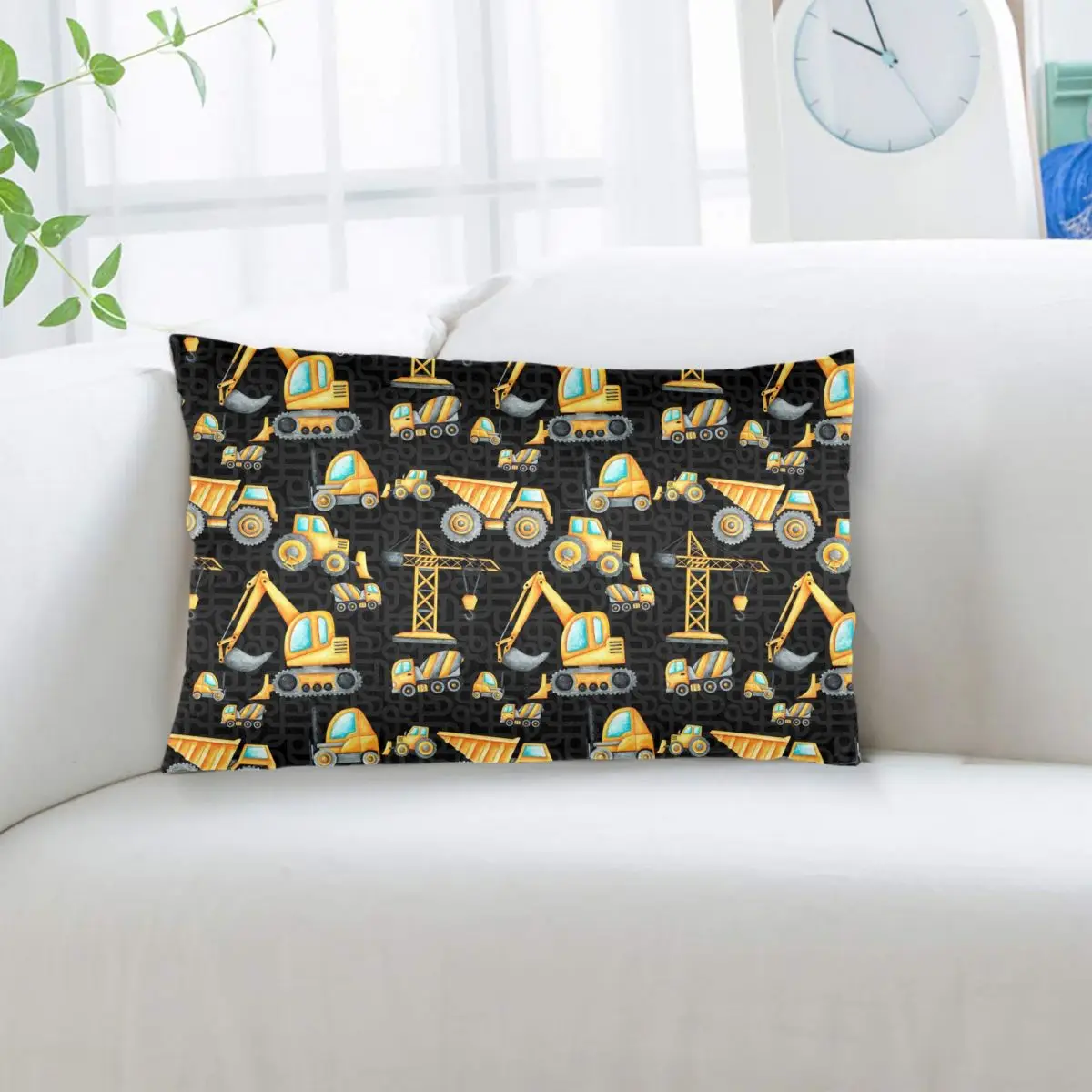 Yellow Construction Trucks Pattern Rectangle Pillowcase Cushion Cover Decorative Bedroom Bed Home Comfort Throw Pillow