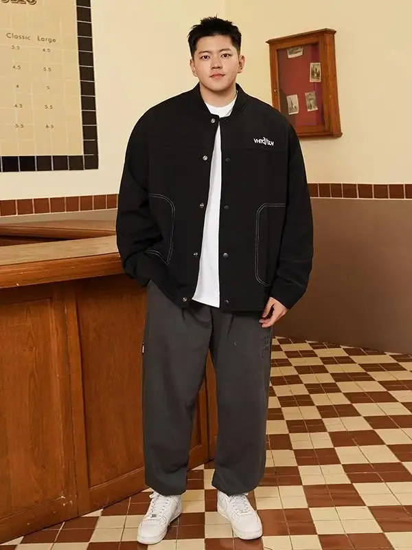 

Trendy plus Size Men's Casual Corduroy Jaet Loose Baseball Collar Oversize Autumn 2024 Faion Polyester Long Sve Coats