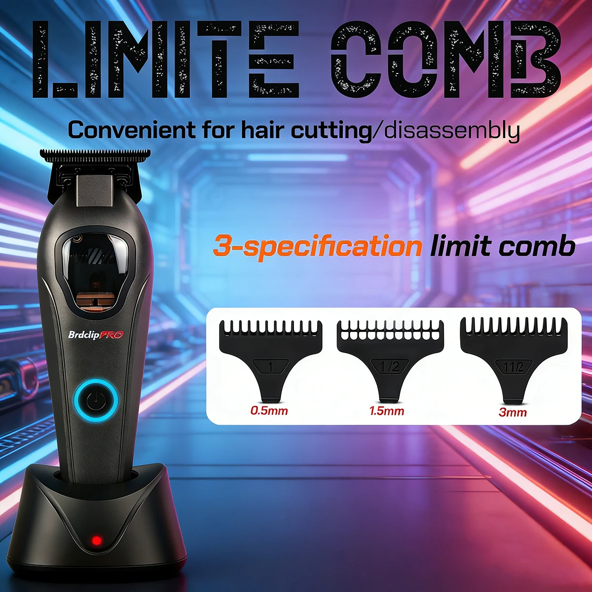 

Профессиональная машинка для стрижки волос BRDCLIP, 10000 об/мин (триммер), 9000 об/мин (для стрижки под низким углом), светодиодный индикатор в форме кольца, 5-ступенчатая точная регулировка длины