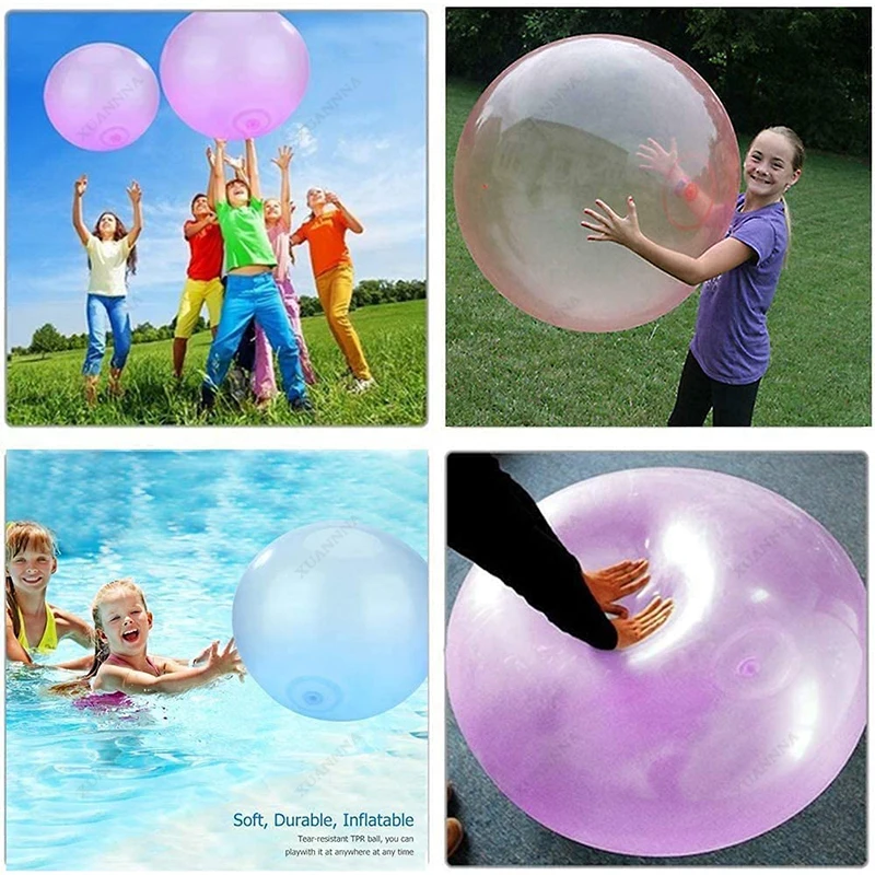 Bola de burbujas de gran tamaño colorida para niños, Bola de burbujas de aire suave llena de agua, bola inflable de diversión al aire libre, Bola de agua transparente, regalos para niños