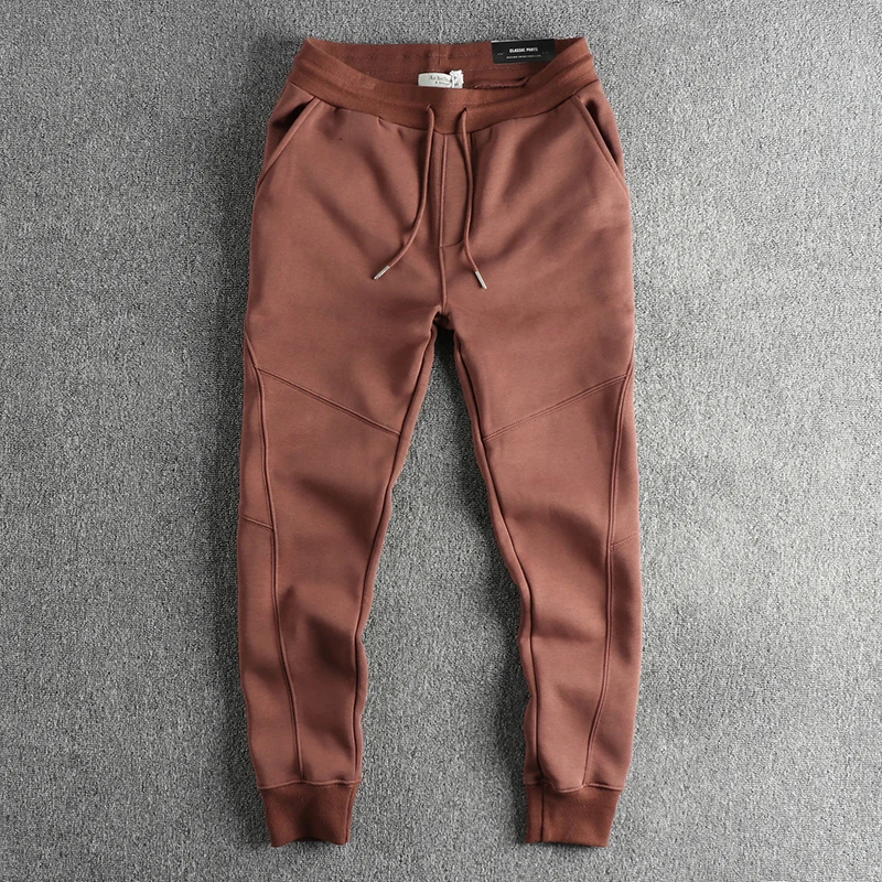 

American Style Casual Color Thickened Fleece Men's Winter Sports Pants Slim Fit Cuffed Trousers Youth Active Style